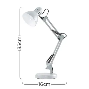 ValueLights Monda Retro Designer Style Adjustable Grey Metal Bedside Desk Table Lamp - Includes 4w LED Golfball Bulb 3000K