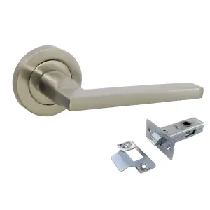 UNO Door Handle Modern Satin Nickel Lever on Rose Internal Doors Handles + 64mm Latch