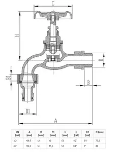 Invena 1/2 Inch Garden Hose Tap Cast Iron Faucet Valve Fits Hozelock / Gardena