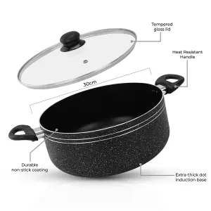 Royalford 30Cm Casserole Dish with Tempered Glass Lid Cooking Pot, Induction Stockpot Saucepan with Non-Stick Coating