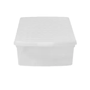 Wham Clip 4x 30L Rectangular Plastic Storage Boxes with Secure Clip Lock Lids. L:59.5 x W:39.5 x H:17cm Clear/Clear/Clear