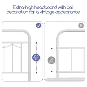 Yaheetech White 4ft6 Double Metal Bed Frame with Vintage Headboard and Footboard