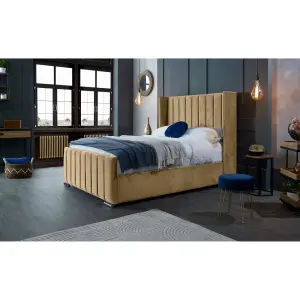 Meriso Plush Velvet Beige Bed Frame