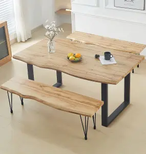 Hallowood Furniture Cullompton Large Dining Table (160cm) with 2 Dining Benches (150cm)