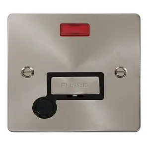 Flat Plate Satin / Brushed Chrome 13A Fused Ingot Connection Unit With Neon With Flex - Black Trim - SE Home