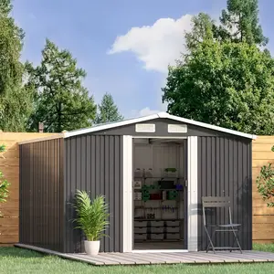 10 ft. W x 12 ft. D Metal Apex Garden Shed with Foundation Grey