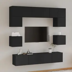 Berkfield 8 Piece TV Cabinet Set Black Engineered Wood