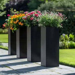 100cm Zinc Matte Black Tall Square Planter