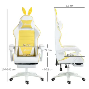 Vinsetto Racing Style Gaming Chair with Footrest Removable Rabbit Ears, Yellow