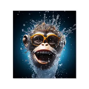 Splashart Cheeky Chimp Face With Glasses Premium Glass Kitchen Splashback W700mm x H650mm