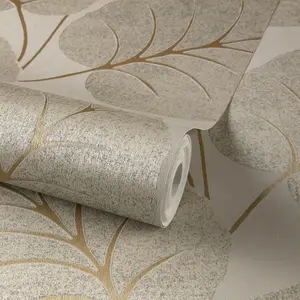 Grandeco Luxor Giant Leaf Textured Wallpaper, Whites