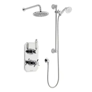 Chrome Thermostatic Concealed Mixer Shower With Wall Mounted Slide Rail Kit & Overhead Drencher (Aqua) - 2 Shower Heads