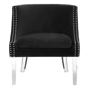 Interiors By Premier Modern Black Curved Chair, Mid Century Design Comfortable Armchair, Velvet Upholstered Modern Armchair