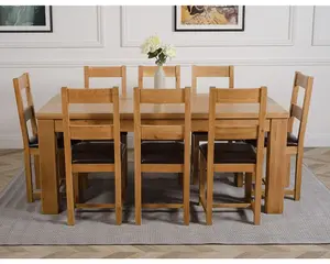 Dakota 182 x 92 cm Chunky Oak Large Dining Table and 8 Chairs Dining Set with Lincoln Chairs