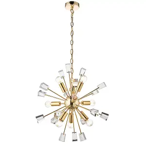 Meldon Satin Brass with Clear K5 Crystal Glass Decorative 9 Light Ceiling Pendant