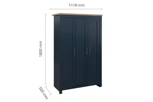 Birlea Highgate 3 Door Wardrobe Navy Blue & Oak