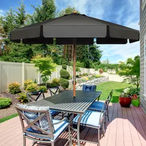 Costway 3m Garden Parasol Tilt Bar Market Table Umbrella with Valance and 8 Solid Ribs