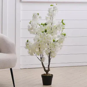 White Garden Decoration Artificial Cherry Flower Tree H 105 cm