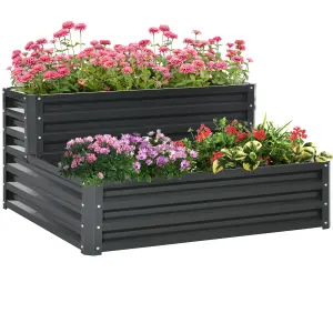 Outsunny 2 Tier Galvanised Raised Garden Bed Planter Box Open Bottom Dark Grey