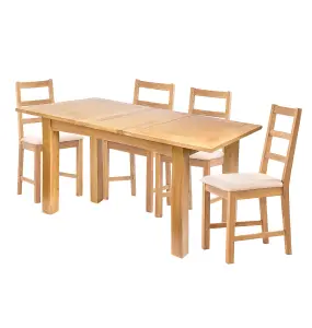 Hallowood Furniture Camberley Oak Butterfly Extending Dining Table with 4 Ladder Back Chairs in Beige Fabric Seats