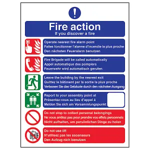 Fire Action Discovery Safety Sign - Adhesive Vinyl - 150x200mm (x3)