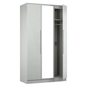 Milan Ready assembled Modern Grey Tall Triple Wardrobe With 1 mirror door (H)1970mm (W)1110mm (D)530mm