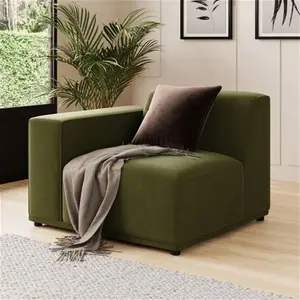 Dunelm Modular Cruz Olive Velvet 3 Seater Sofa, Mid Century, Green, Olive