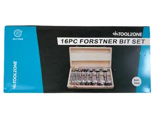 TOOLZONE 16 PIECE FORSTNER BIT SET IN WOOD BOX