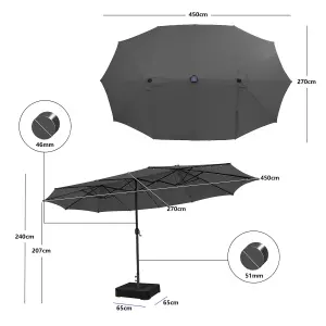 Costway 4.5m Double-Sided Patio Parasol with Stand Outdoor Twin Market Umbrella w/ Solar LED Lights