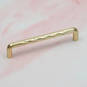 128mm Brass Gold Cupboard Handles Textured Grooved Knurled Bar Pull Kitchen Cabinet Door Drawer Dresser Replacement