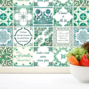 Walplus French Quote Classic Green Tile Stickers PVC