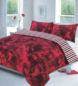 Roses Red Duvet Cover Set, Size Double