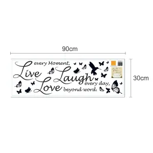 Walplus Wall Sticker Live Laugh Love Quote Handwriting Lucida Home Deco Butterfly