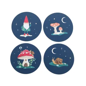 Something Different Gnome Sweet Gnome Coaster Set (Pack of 4) Blue/Red (One Size)