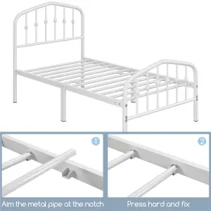 Yaheetech White 3ft Single Metal Bed Frame with Arched Headboard and Footboard