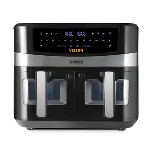 Tower T17100 Vortx Vizion 9L Dual Basket Air Fryer With Digital Control Panel & 10 One-Touch Pre-Sets, Black