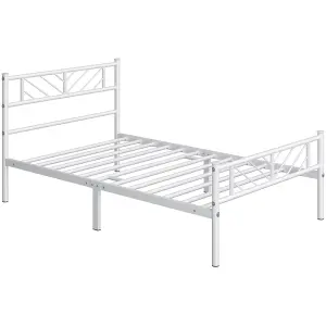 Yaheetech White 3ft Single Metal Bed Frame with Arrow Design Headboard and Footboard