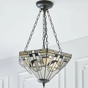 Tiffany Glass Hanging Ceiling Pendant Light Dark Bronze 3 Lamp Shade i00137