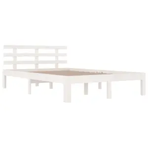 Berkfield Bed Frame White Solid Wood 135x190 cm Double