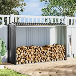 Anthracite Patio Deck Metal Log Store Garden Log Storage Shed with Sloping Roof