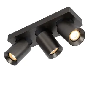 Lucide Nigel Modern Ceiling Spotlight Bar - LED Dim to warm - GU10 - 3x5W 2200K/3000K - Black Steel