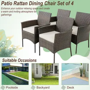 Costway Set of 4 Patio Dining Chairs Outdoor Garden PE Wicker Chairs with Removable Cushions