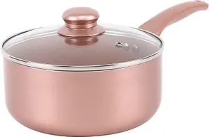 8 Piece Rose Gold Kitchen Cookware Set - Dishwasher Safe Aluminium Pots & Pans Set with Non-Stick Coating - Suitable for All Hobs