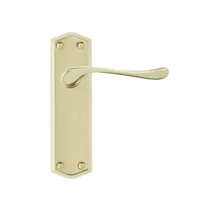 Colours Sheya Polished Brass effect Aluminium Scroll Latch Door handle (L)111mm (D)86mm, Pair