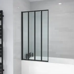 Nes Home 800 x 1400 mm 4 Fold Door Bath Shower Screen Black Frame