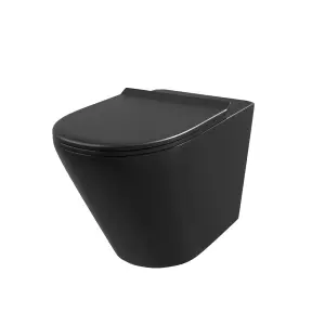 Nes Home Rimless Round Back To Wall Toilet Pan & Soft Close Seat Matte Black