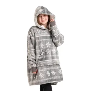 Celebright Oversized Christmas Themed Sherpa Wearable Hoodie Unisex Nordic Grey - Child