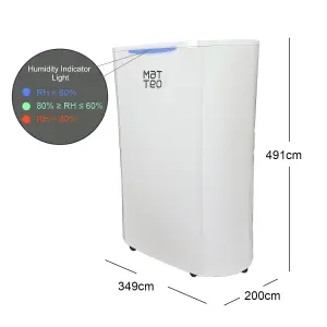 Matteo 12L Dehumidifier / Air Purifier Low Energy Large Tank 2.5L