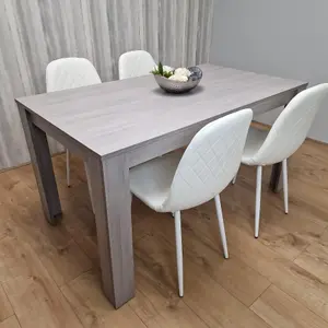 Dining Table and 4 Chairs Grey 4  white Leather Chairs Wood Dining Set Furniture