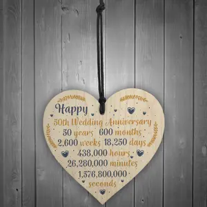 Red Ocean Happy 50th Wedding Anniversary Sign Gift Wooden Heart Fifty Years Husband Wife Keepsake Gift Plaque